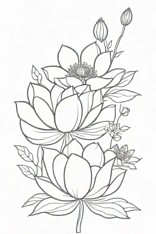 Bouquet With Lotus And Poppy With A Ladybug