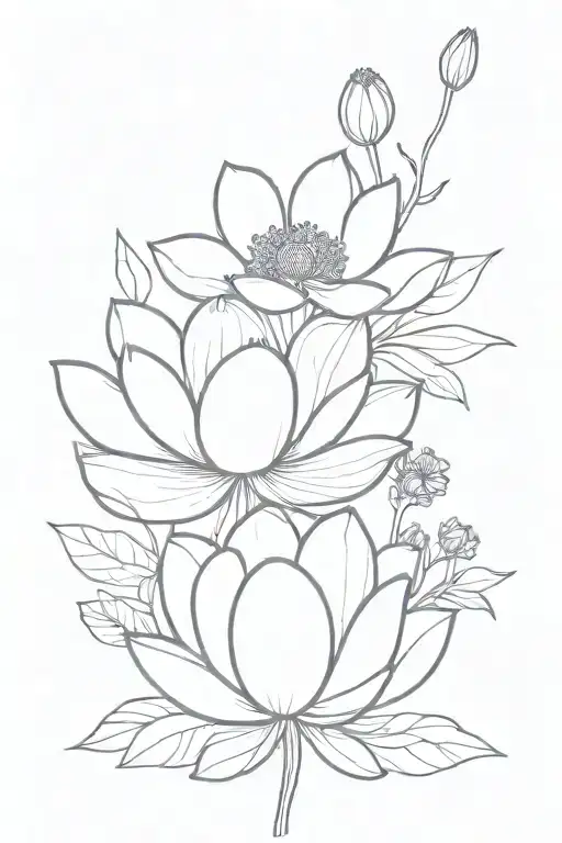 Bouquet With Lotus And Poppy With A Ladybug