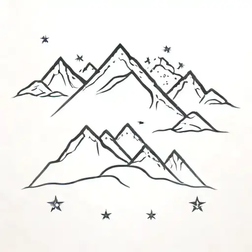 Mountain With 3 Stars Over The Peaks
