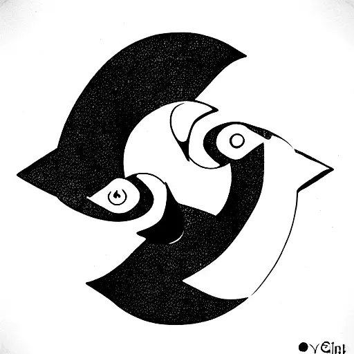 A Yin Yang Symbol With The Pisces Fish On The Yin Side And The Virgo Glyph On The Yang Side