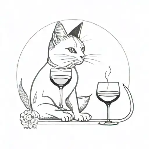 Black And White Cat With Glass Of Wine With A Cat Behind