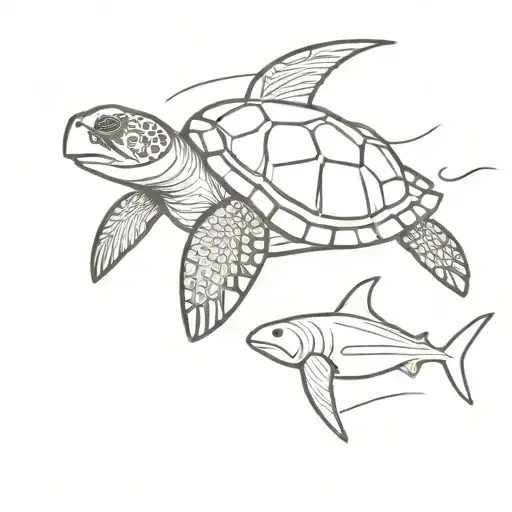 Turtle And Shark Swimming