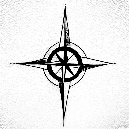 A Simple Compass With A River Running From North To South In The Compass