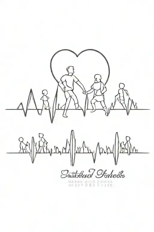 Father And 4 Sons Heartbeat Line Intertwined