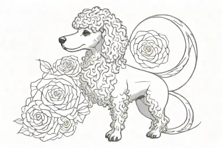 Poodle With Dragon Wings And Dragon Face Fur In The Form Of Roses