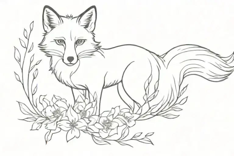 Fox And Flowers One Line Drawing
