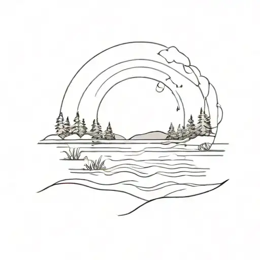 A Sun Rising Above A Lake Scene