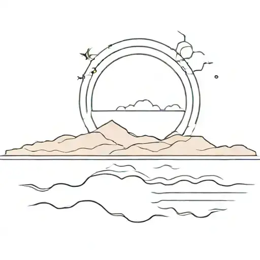 A Sun Rising Above A Lake Simplistic