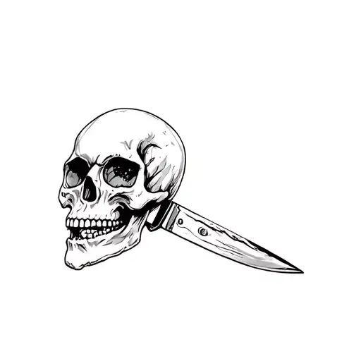 Skull With A Knife In The Style Of Engraving