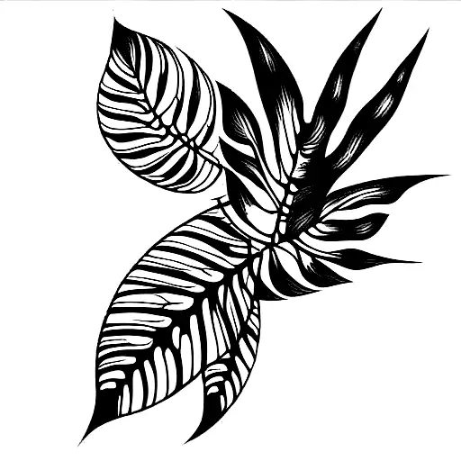 Feminine Figure Tropical Foliage Line Art Body