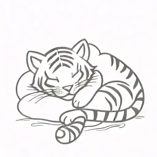 A Cute Little Tiger Sleeps With A Cloud In Each Other's Arms