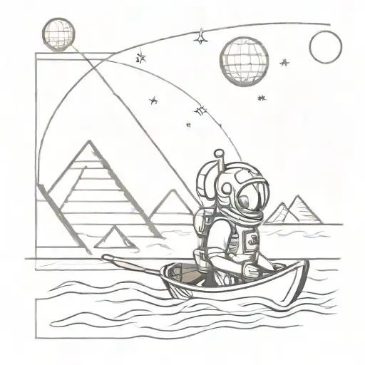 An Astronaut Listening To Music And Steering A Boat Along The River Nile Going Towards The Pyramids