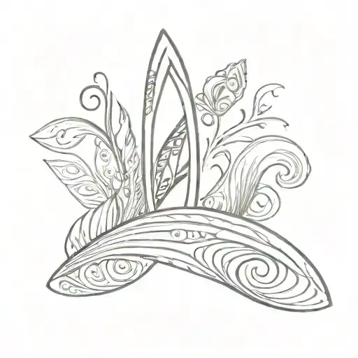 An Abstract Surfboard Design With Polynesian Tribal Patterns And Ocean Waves