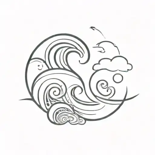 An Abstract Wave Design With Polynesian Tribal Patterns And Celestial