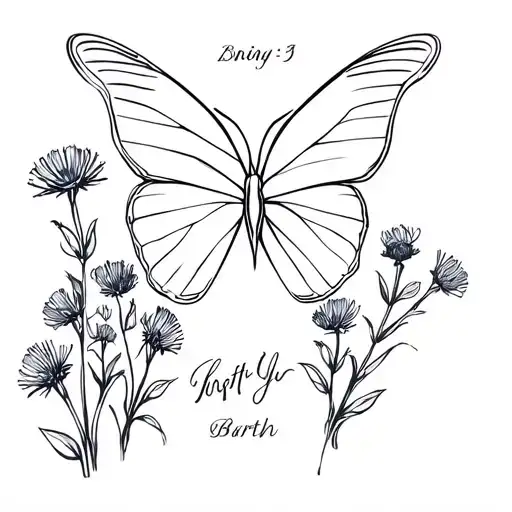 Butterfly With Cornflowers And Date Of Birth