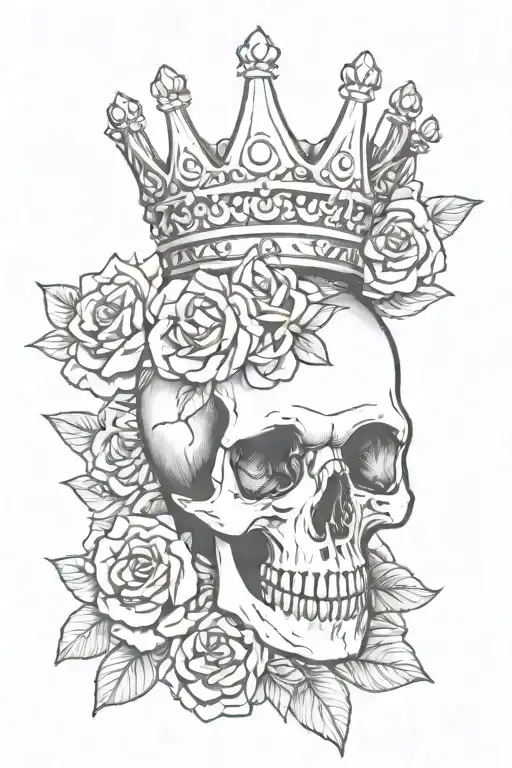 Skull Wearing A Crown Surrounded By Bold Flowers