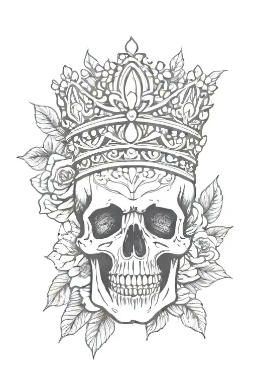 Skull Wearing A Crown Surrounded By Bold Flowers Intertwined