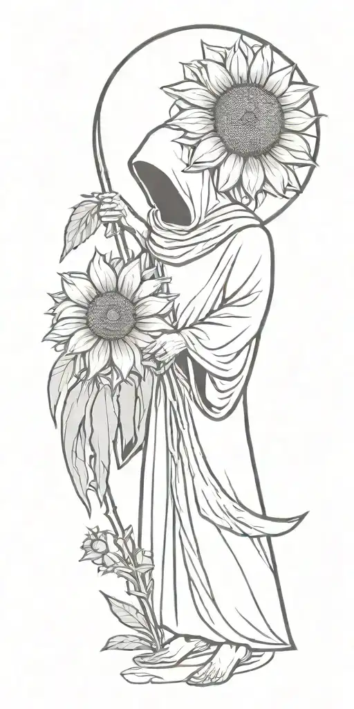 Grim Reaper Holding A Sunflower