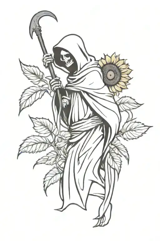 Grim Reaper Holding A Sunflower