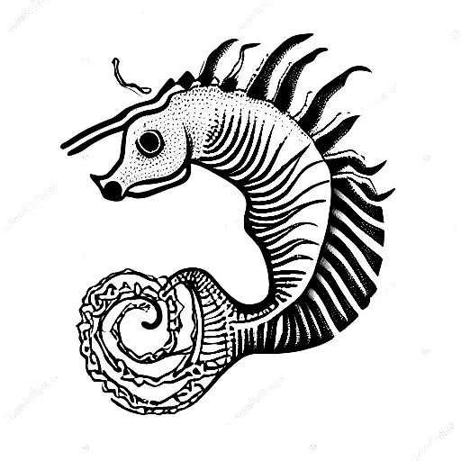 Sea Horse In Shore With African Tribal Paterns