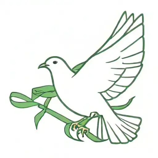 Dove Carrying Green Ribbon In His Beak