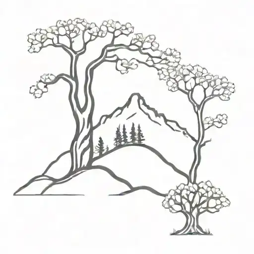 Mountain And Oak Tree Growing