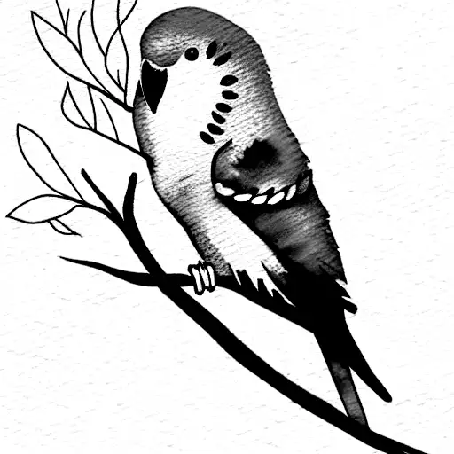 Blue Budgie On A Twig Watercolor