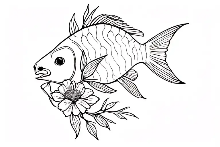 Fish And Taurus With Flowers