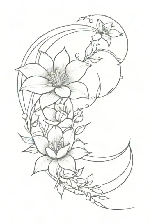 Flowers And Crescent Moon