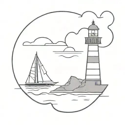 Lighthouse And A Little Ship Far Away