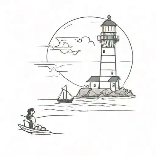 Lighthouse And A Little Boat With Fisherman Far Away