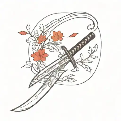Japanese Katana Surrounded By Red Licorice Flowers