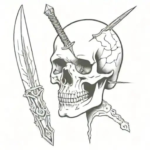Minimalistic Sword Piercing A Frontal And Vertical Skull
