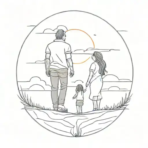 Father And Daughter Seeing Sunset Sky