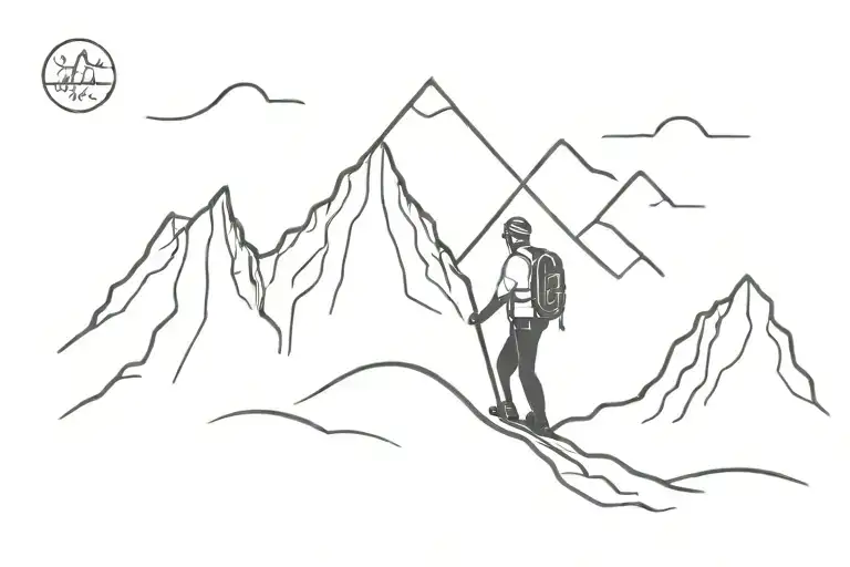 Mountain With Hiker And Skiing
