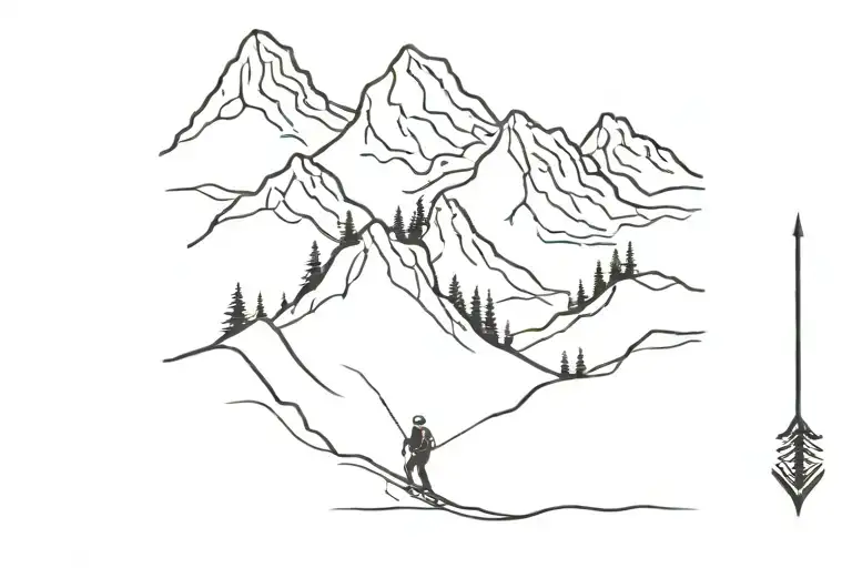 Mountain With Hiker And Skiing