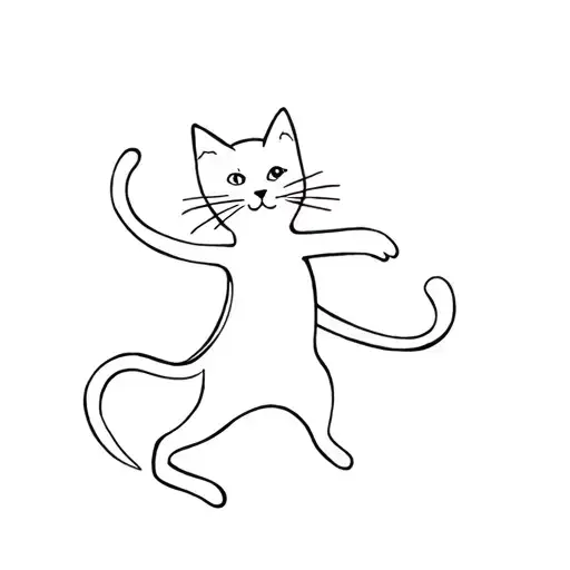 A Minimalist Tattoo Of A Cat Dancing Gracefully