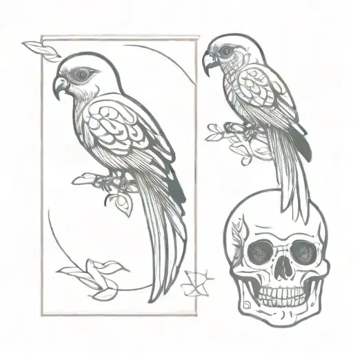 Quetzal Bird And Mexican Skulls