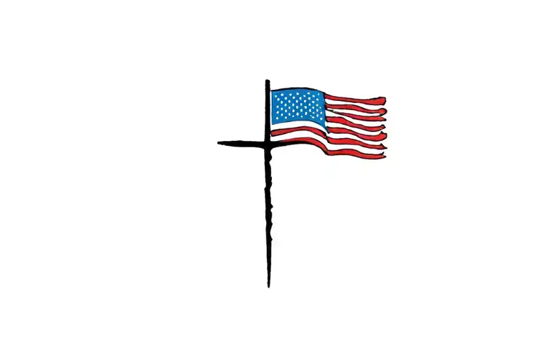 American Flag With Little Cross