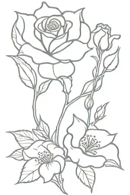 Simple Rose And One Lilly Of The Valley Roses With Steams Growing Together