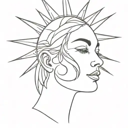 Line Drawing Of Sun And Women Face