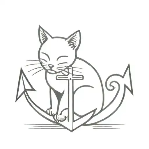 Cat Sitting In The Arm Of An Anchor Design