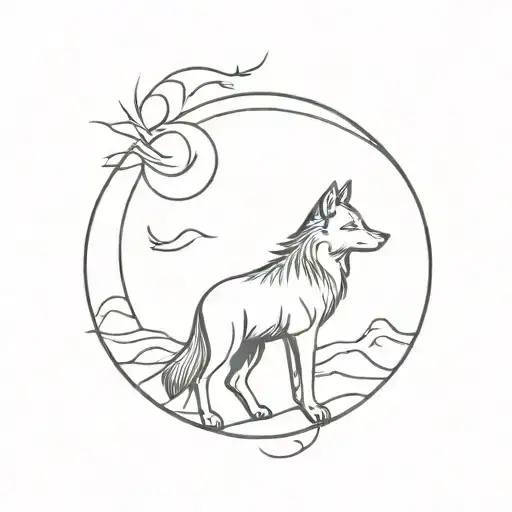 Moon With A Wolf And Sunshine