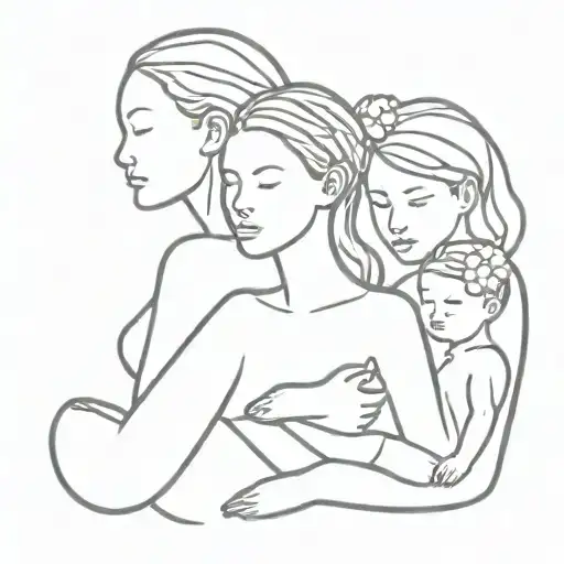 Generate A Tattoo Minimalistic That Represets A Mother And Two Daughters
