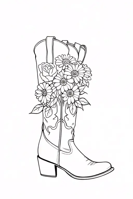 Cowboy Boots With Rose And Daisy Bouquet