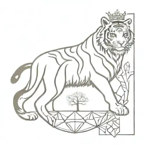Tree Of Life And Sacred Geometry With A Tiger And Crown