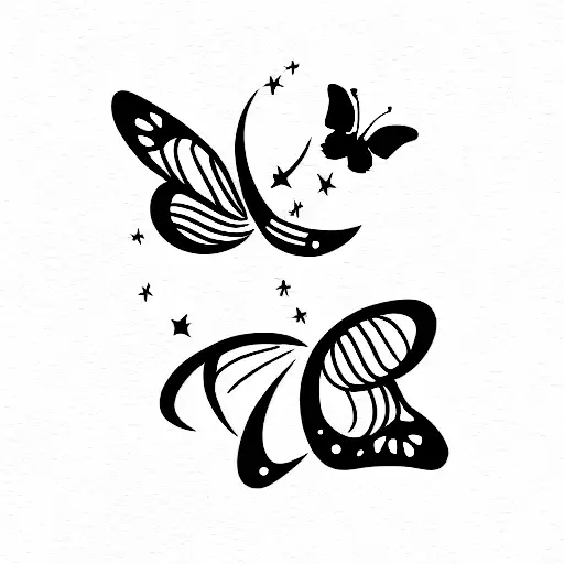 Butterfly With Stars Moon And Sun