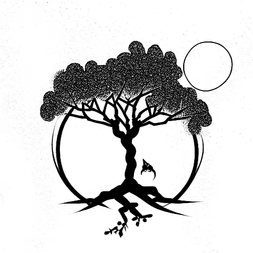 Sakura Tree With A Kitsune