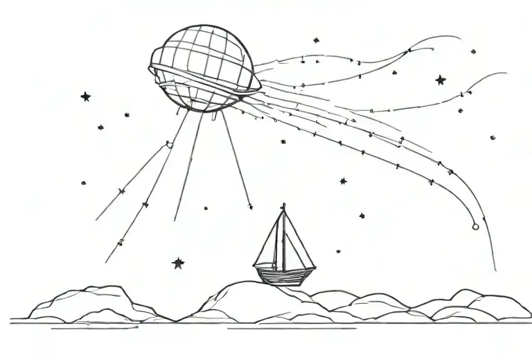 Barque In Space In A Meteor Shower