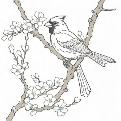 Cardinal Sitting On Cherry Blossom Tree